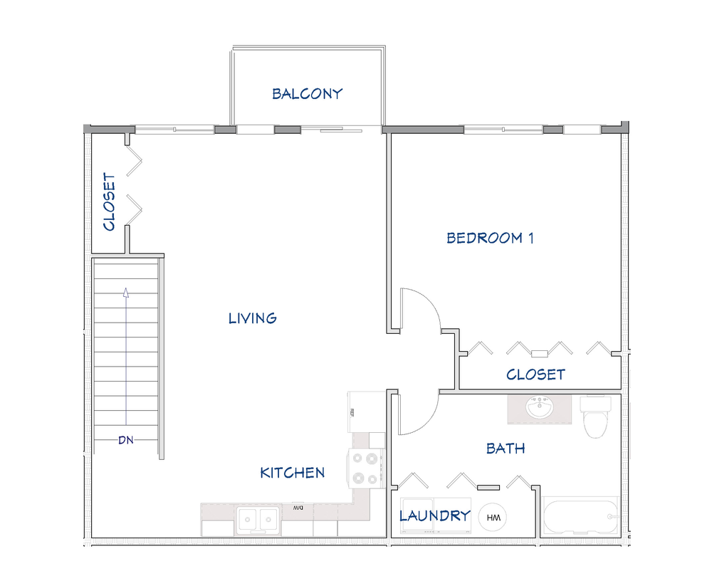 1 bedroom upper unit floor plan