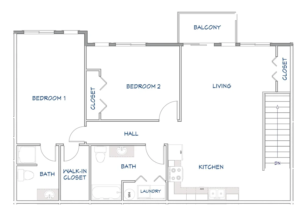 2 bedroom upper unit B floor plan