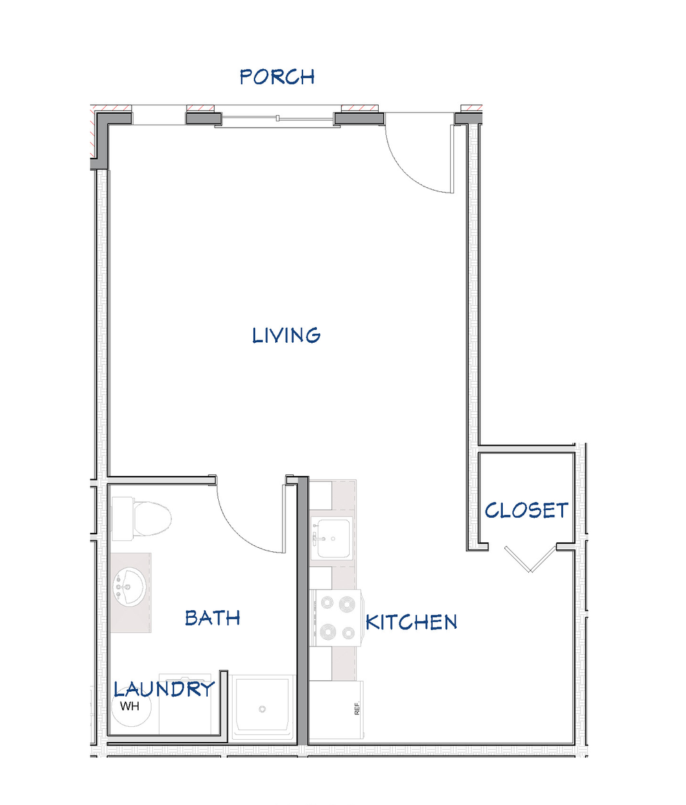 Studio lower unit layout B floor plan